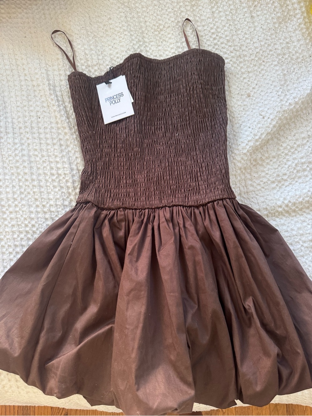 Princess Polly Chocolate Brown Smocked Bodice Mini Dress